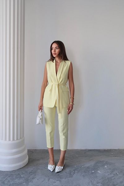 Swass Violet Belted Vest and High Waist Yellow Trousers Set
