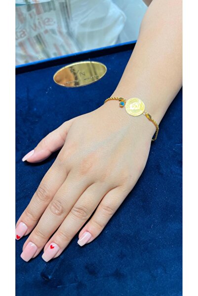 kuyumcu nurettin 3.70 Gr (Gram) Halat Altın Nazar Boncuklu Künye Bileklik 14 Ayar Altın