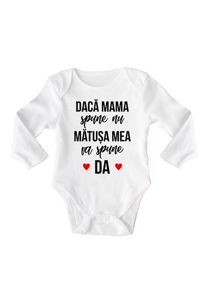 OEM Body cu maneca lunga bebe personalizat cu mesaj "Matusa spune da", alb, 100% bumbac, 0-3 luni