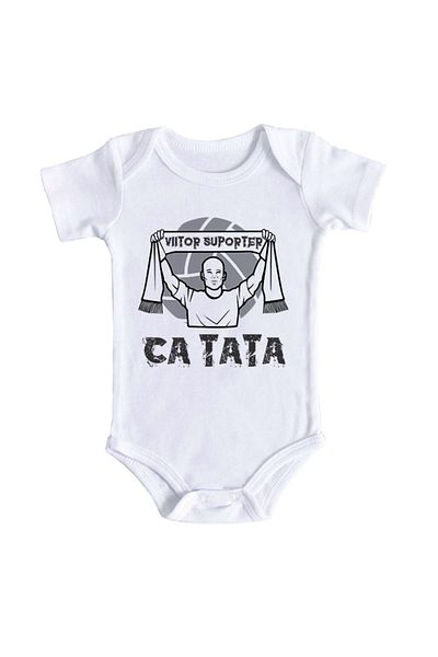 OEM Body bebe, Viitor suporter ca tata, 0 -3 luni, maneca scurta, bonisa creativ, alb, 100% bumbac