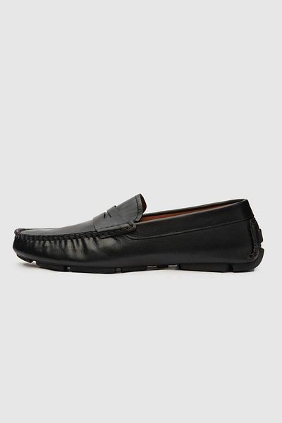 Twn Black Leather Loafer Shoes