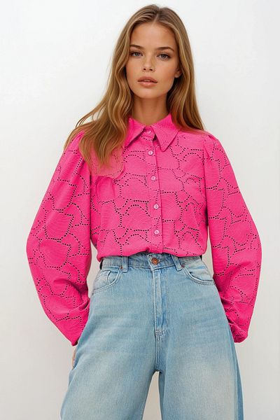 VAGGON Women's Fuchsia Guipure Woven Premium Shirt Prmx4366