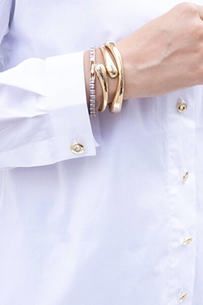 ALLDAY White-Gold Button Cotton Poplin Shirt