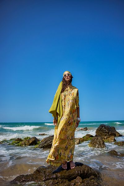 LOCCO Women's Zigzag Patterned Dress Yellow
