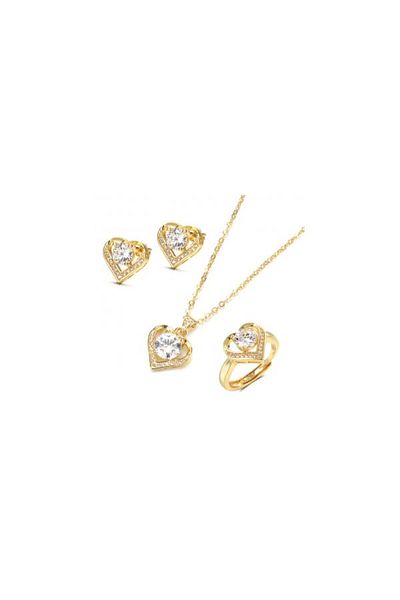 Kelan Silver set of earrings, necklace and ring with 14k gold plating Heart Serenity