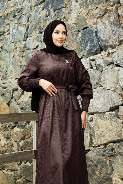 EBRUTESETTÜR Mobile Belted Sleeves Gipeli Jacquard Dress