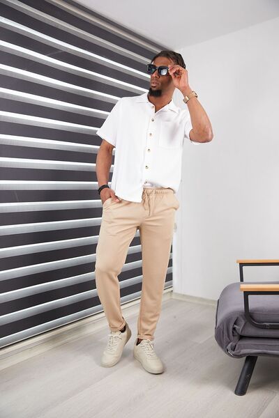 HA-KA GİYİM Men's Slim Fit Jogger Pants Double Leg High Quality Line Pattern Fabric Lycra