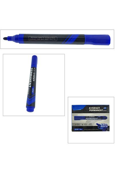 OEM Set of 12 blue permanent markers with 2.5mm round tip, waterproof, smooth writing