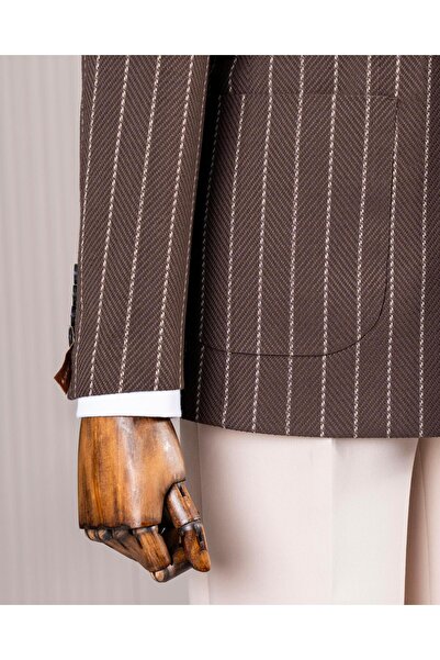 TerziAdemAltun Италиански стил, тясна кройка, мъжко сако с кръстосани ревери, кафяво T14337