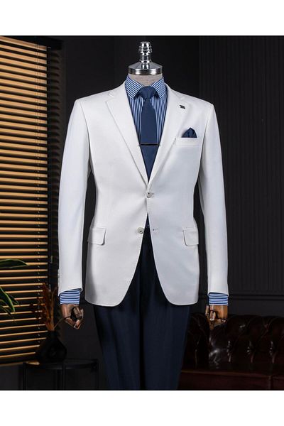 TerziAdemAltun Italian Style Slim Fit Mono Collar Men's Single Jacket Ecru T14303