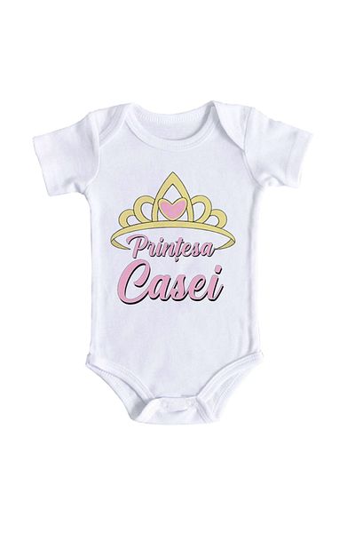 OEM Body bebe, Printesa casei, 0 -3 luni, maneca scurta, bonisa creativ, alb, 100% bumbac