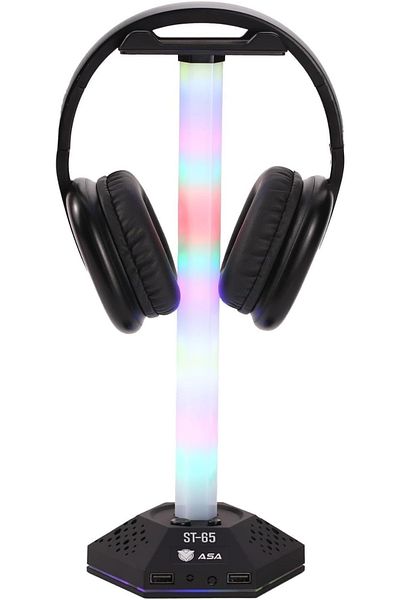 ASA Headset Stand With 2 Port USB Hub – Dynamic RGB lighting with 1.2m Cable length | Black