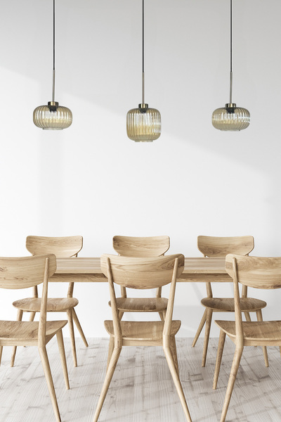 Bamyum Üçlü Lunex Cam Bal Rengi Avize İnce Eskitme Başlık Sarkıt Yemek Masası Üstü Iç Mekan Cafe Otel