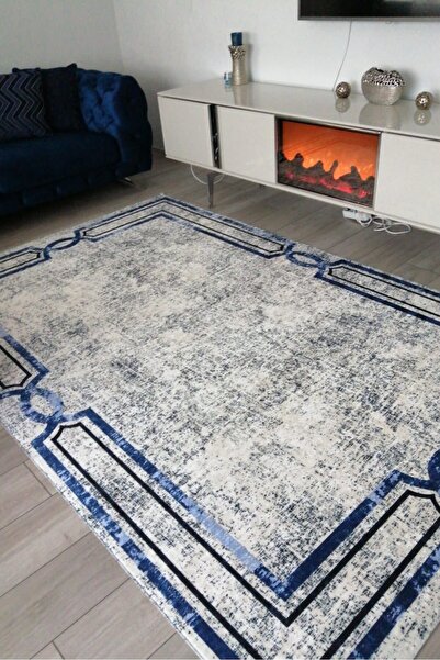 CENTER AVM Lacivert Halı Salon Halısı Makinede Yıkanabilir Kaymaz Taban Halı ...