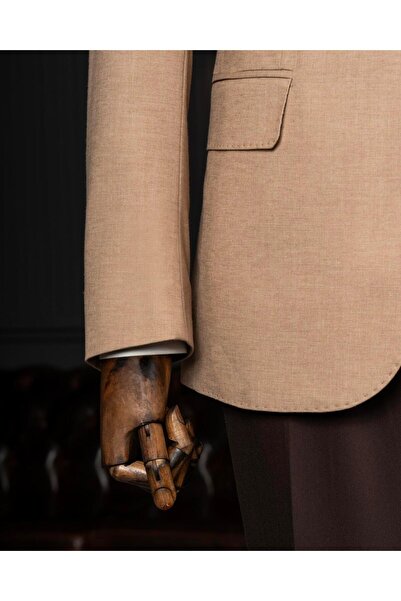 TerziAdemAltun Italian Style Slim Fit Mono Collar Men's Single Jacket Beige T14304