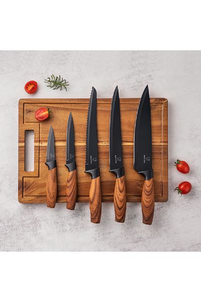 Hatchen 6-Piece Elegant Kitchen Knife Set with Wooden Chopping Board