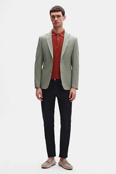 D'S Damat Ds Groom Slim Fit Green Plain Linen Blended Fabric Jacket