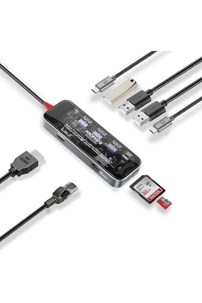 Promate USB-C Hub, 9-in-1 Premium Multi-Display Media Hub