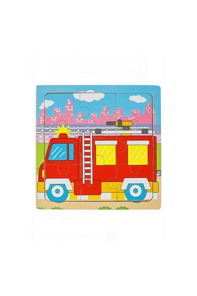 OEM Puzzle Incastru din Lemn Vehicul Pompieri 9 Piese