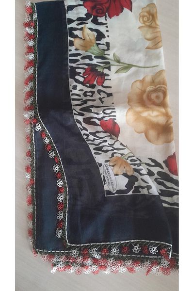 Papatyam Handcrafted Shuttle and Crochet Writing/Shuttlework/Crochet Embroidered Yemeni/Handcrafted Dowry Cheesecloth/Polyester/100X100