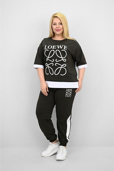 Koza Butik Дамски спортен костюм с къс ръкав, големи размери, бродиран, 8192-25