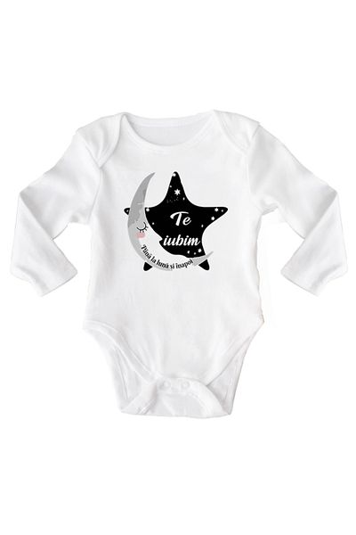 OEM Body bebe, Te iubim, 12-18 luni, maneca lunga, bonisa creativ, alb, 100% bumbac