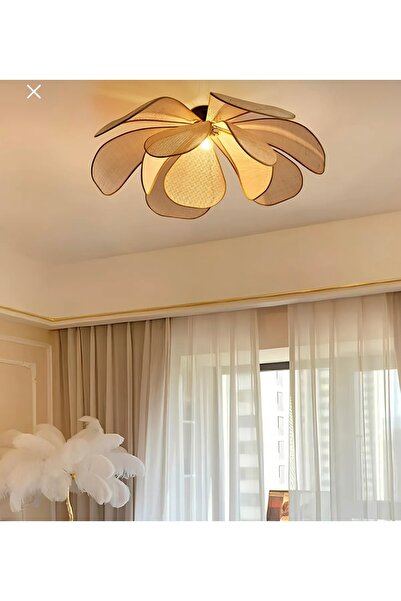 Fico Home Modern Plafonyer Avize Iskandinav Boheme Çiçek Avize Hazeran Hasır Avize Rattan Salon Avizesi