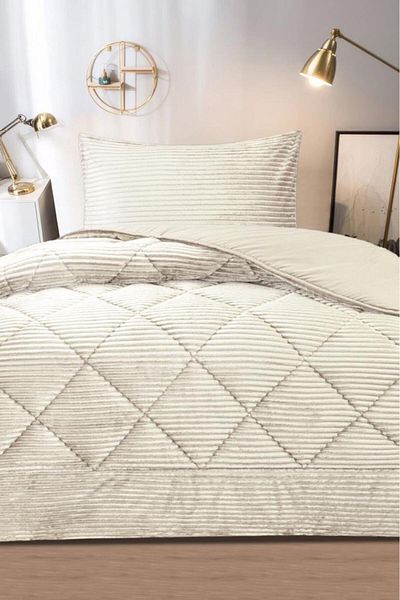 Çeyiz Diyarı Derya Single Plush Bedspread Cream