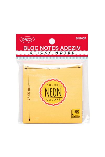 daço Sticky Notes Pad Neon Orange Daco, Size 76x76 mm, 100 Files