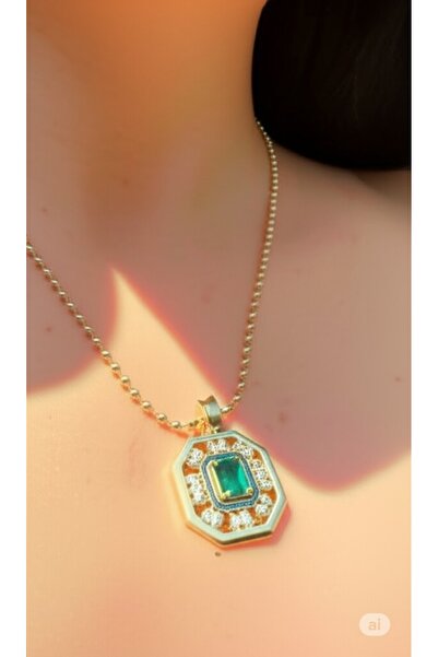 FAMEMUS ACCESSORY Elegant Stone Detailed Gold Color Steel Necklace