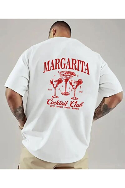 ELZE MODA تي شيرت رجالي كبير الحجم مطبوع عليه ظهر مارجريتا عالي الجودة