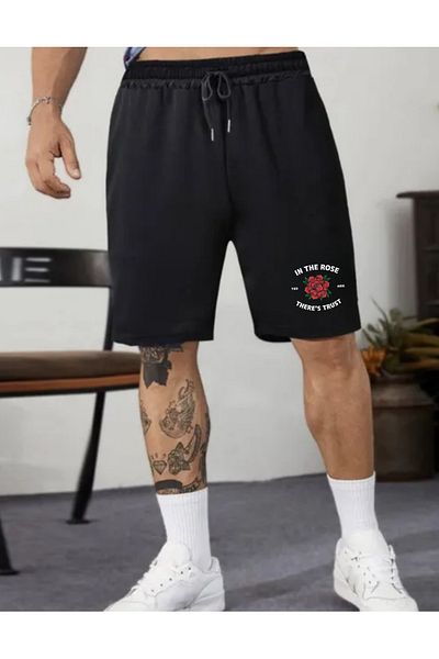 DEEPSENCE Ανδρικό μαύρο τριαντάφυλλο χτενισμένο βαμβακερό σορτς γυμναστικής αθλητική προπόνηση τζόκινγκ