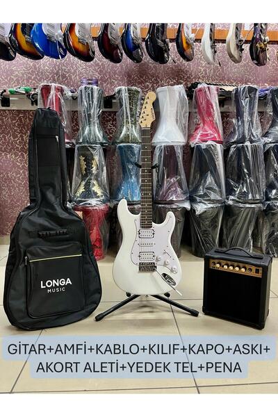 NOTA MÜZİK 2 HUMBUCKER 1 SINGLE BEYAZ ELEKTRO GİTAR SETİ 15 WATT AMFİ KILIF D...