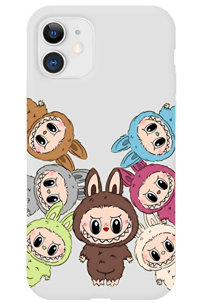 WANNA PROTECT iPhone 11 Beyaz İçi Kadife Labubu Desenli Silikon Telefon Kılıf...
