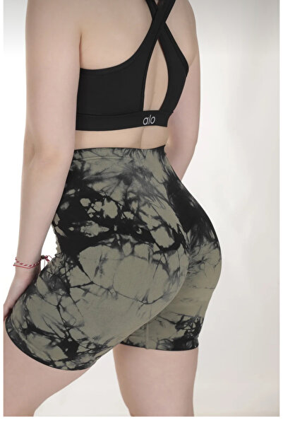 BK Push up Hip Drawstring Gatherer High Waist Tie-Dye Pattern Fitness Yoga Leggings Shorts