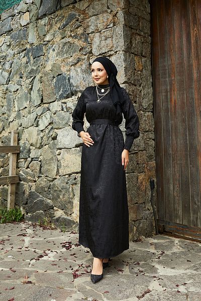 EBRUTESETTÜR Mobile Belted Sleeves Gipeli Jacquard Dress