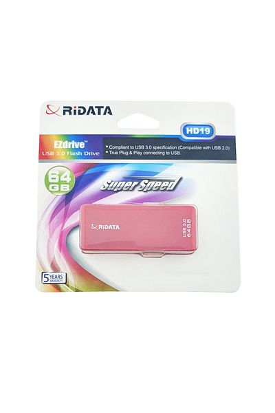 ridata USB 3.1 Flash Drive RiDATA 64GB, EZdrive HD19RD, retractable connector, pink