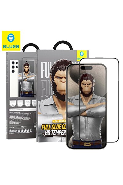 BLUEO Full Glue iPhone 16 Pro Max Uyumlu Uygulama Aparatlı Kavisli ince Tam K...