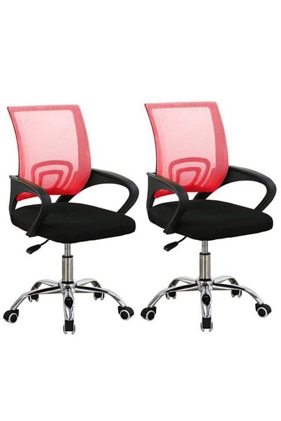 AWF AL WADI FURNITURE Tris Set of 2 Home Swivel Computer Red Chairs Ergonomic Office Chair Breathable Mesh Desk Chair, Red
