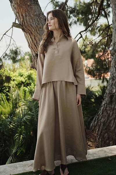 Hooopstore 100% λινό ελαστική φούστα βιζόν