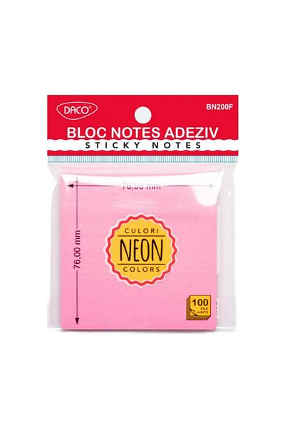 daço Sticky Notes Pad Fuchsia Neon Fuchsia Daco, Size 76x76 mm, 100 Files