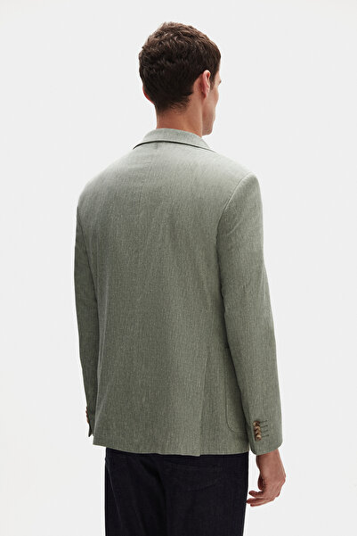 D'S Damat Ds Groom Slim Fit Green Plain Linen Blended Fabric Jacket