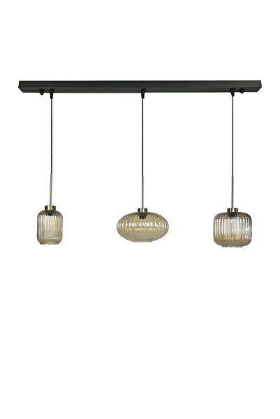 Bamyum Üçlü Lunex Cam Bal Rengi Avize İnce Eskitme Başlık Sarkıt Yemek Masası Üstü Iç Mekan Cafe Otel