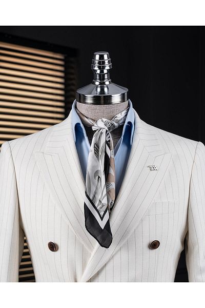 TerziAdemAltun Italian Style Slim Fit Double Breasted Men's Single Jacket Ecru T14279