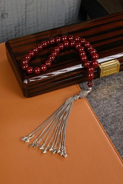 dergah tesbih Şahin Ağa Series Antique New Crimping Amber Heavy Silver Design Prayer Beads