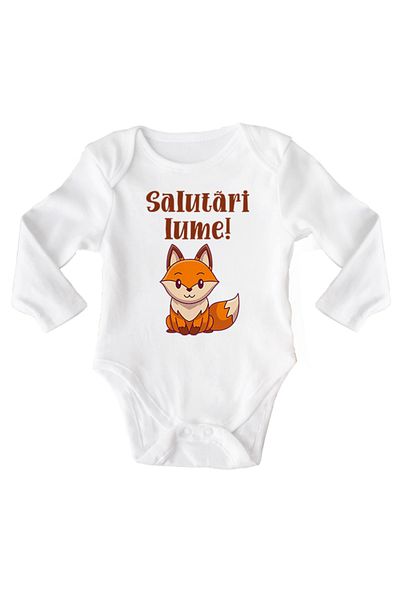OEM Body bebe, Salutari lume, 3 -6 luni, maneca lunga, bonisa creativ, alb, 100% bumbac