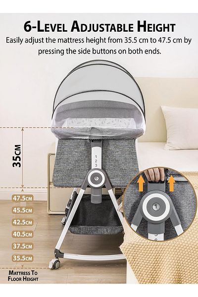 TOSHIONICS 4 in 1 Baby Bassinet Foldable Infants Bedside Sleeper, Newborns Rocking Cradle With Mosquito Net