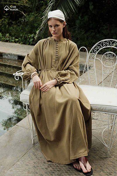 Hooopstore Oversize Linen Textured Khaki Dress