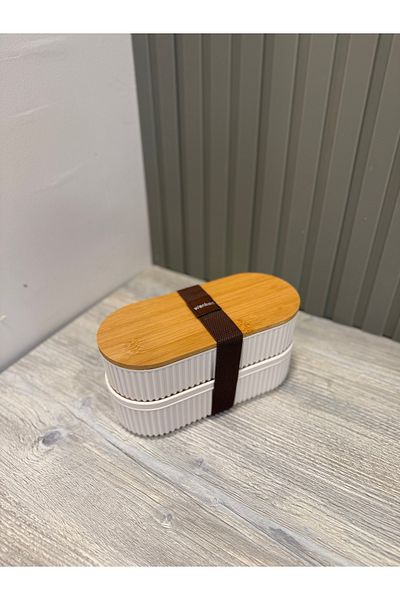 Snow Homs Set of 2 Stackable Practical Wooden Lid Storage Containers with Elastic Bands.