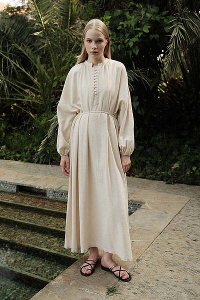 Hooopstore Oversize Linen Textured Natural Dress